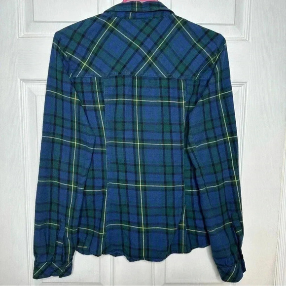 G21 Plaid  Shirt Button-Up Blue/Green/Yellow Size Medium - Picture 13 of 16
